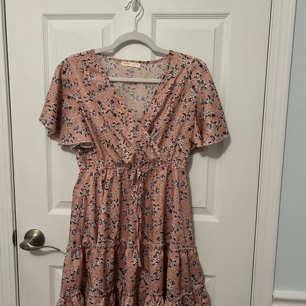 Romwe Floral Pink Wrap Dress